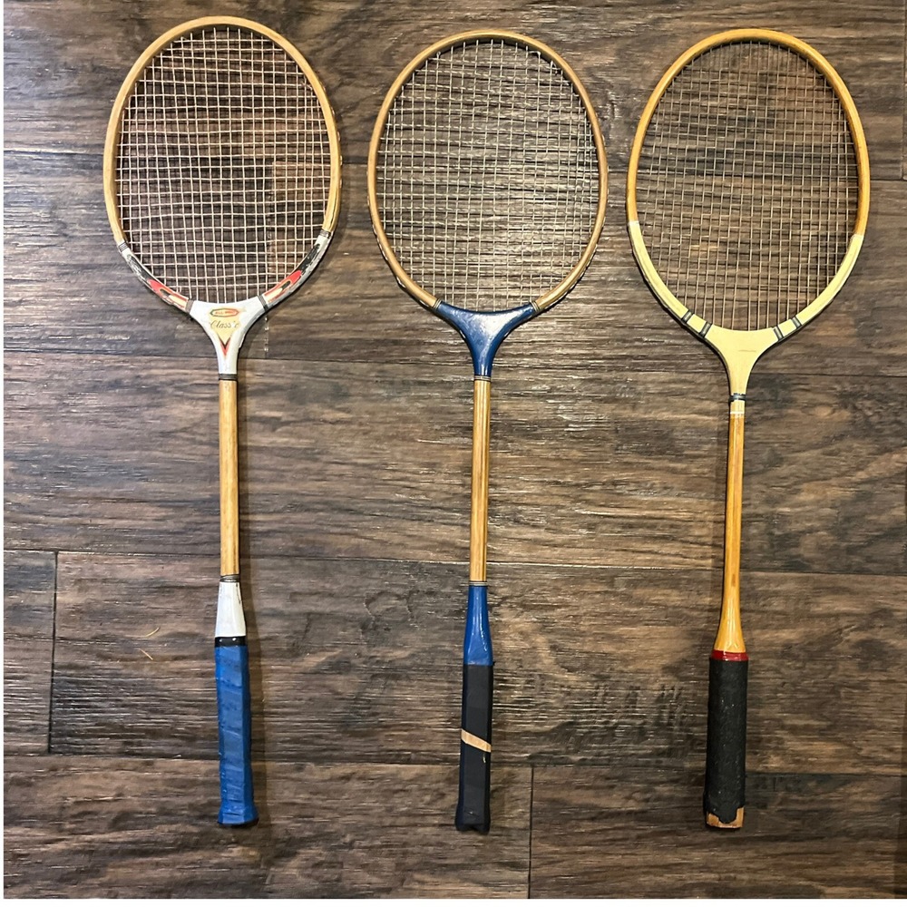 Three Vintage Wood Badminton Rackets & Press Frames All Pro Classic Campbell 33 - Picture 4 of 16